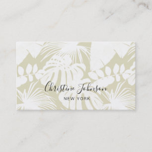 tropical jungle palm leaves on sage green business card