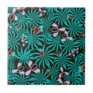 Tropical jungle palm leaves orchid flowers bloom c ceramic tile