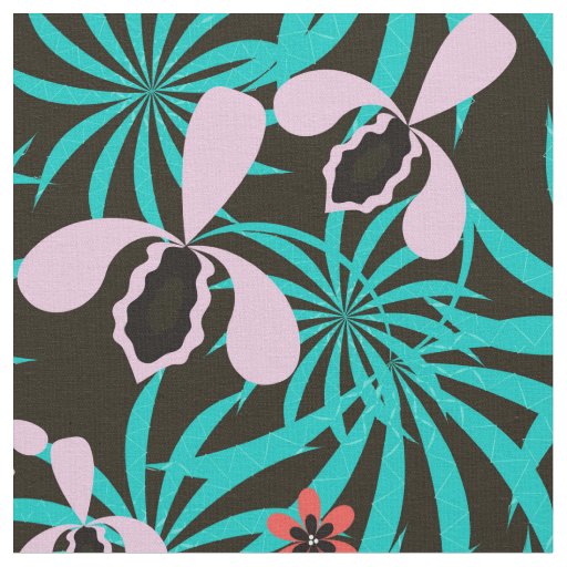 Tropical jungle palm leaves orchid flowers bloom c fabric