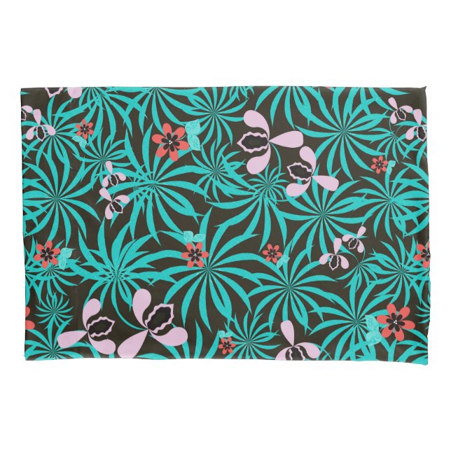 Tropical jungle palm leaves orchid flowers bloom  pillow case (Front)