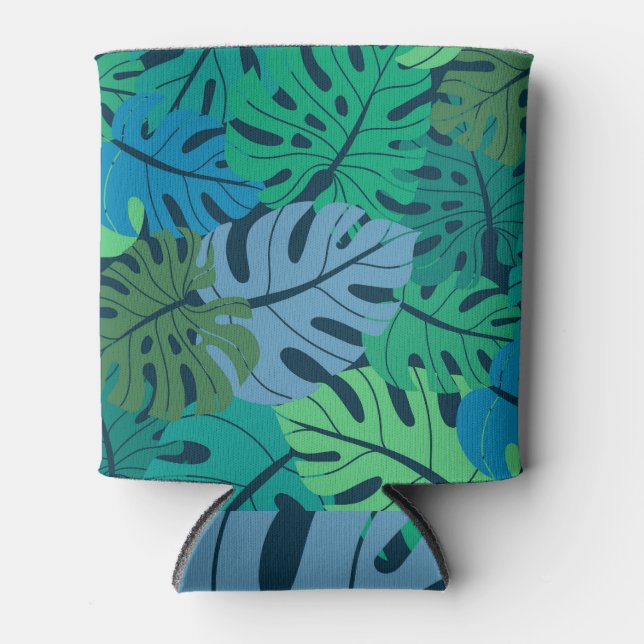 Tropical Jungle Palm Seamless Pattern Can Cooler (Front)