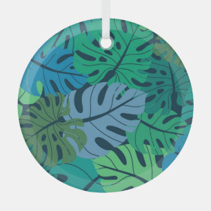 Tropical Jungle Palm Seamless Pattern Glass Ornament