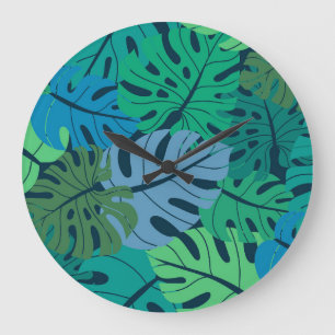 Tropical Jungle Palm Seamless Pattern Large Clock