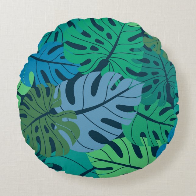 Tropical Jungle Palm Seamless Pattern Round Pillow (Front)