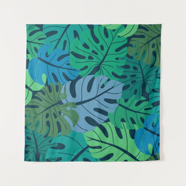Tropical Jungle Palm Seamless Pattern Tapestry (Front)