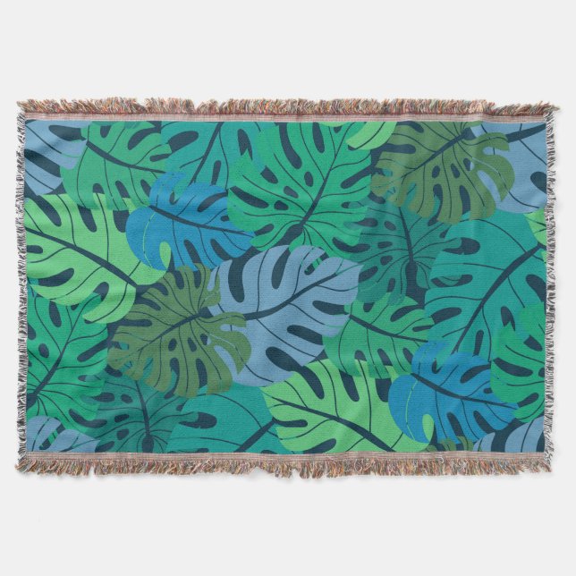 Tropical Jungle Palm Seamless Pattern Throw Blanket (Front)