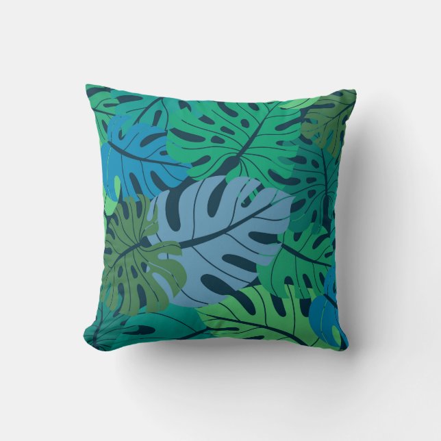 Tropical Jungle Palm Seamless Pattern Throw Pillow (Front)