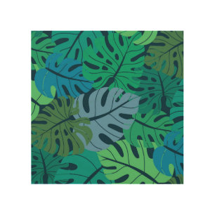Tropical Jungle Palm Seamless Pattern Wood Wall Art