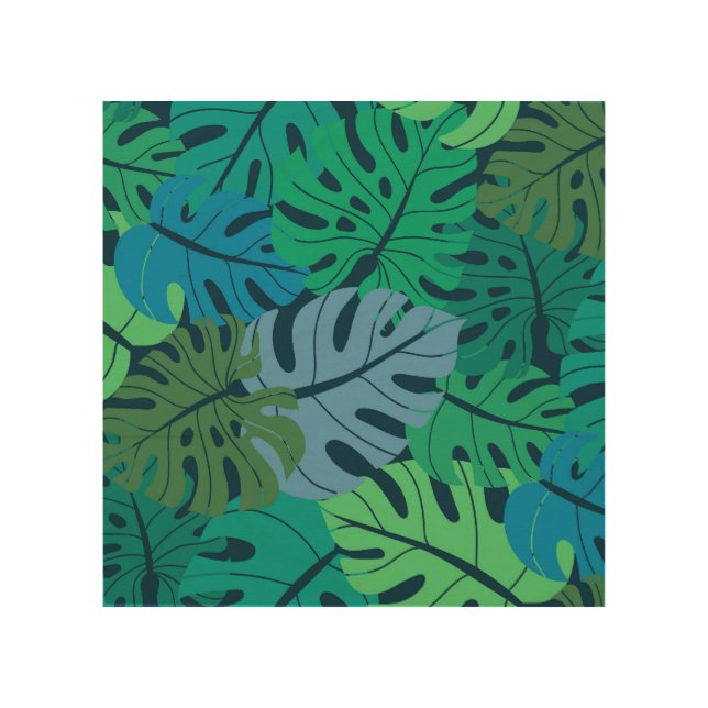 Tropical Jungle Palm Seamless Pattern Wood Wall Art (Front)