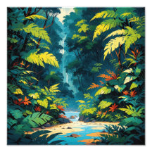 Tropical Jungle Paradise Lush Waterfall Landscape