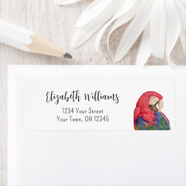 Tropical Jungle Parrot Drawing Return Address Label (Insitu)