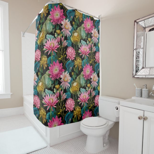 Tropical Jungle Pattern Lush Botanical Aesthetic  Shower Curtain (In Situ)