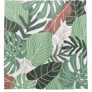 Tropical jungle plants, floral Hawaiian wallpaper. Shower Curtain