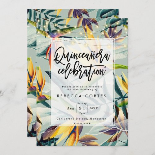 tropical jungle quinceanera 15th birthday invitation