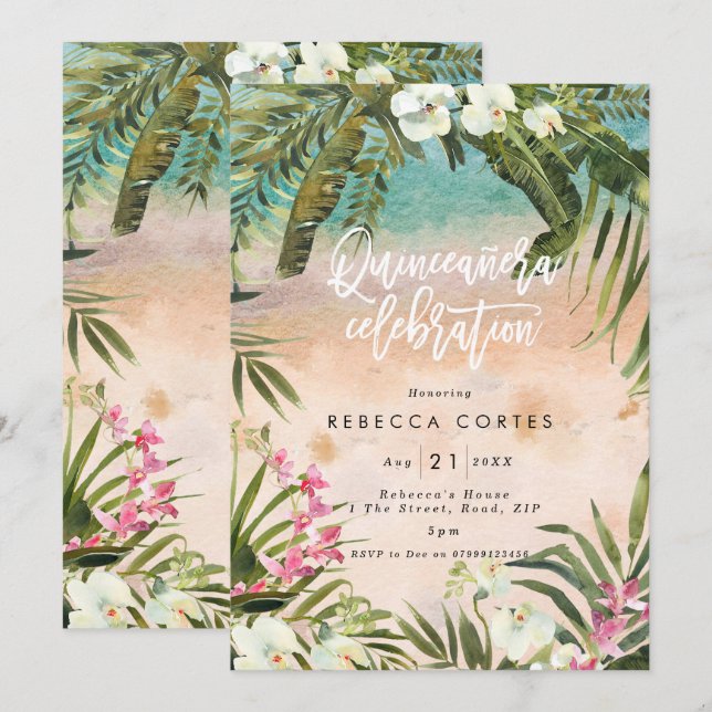 tropical jungle Quinceanera 15th birthday Invitation (Front/Back)