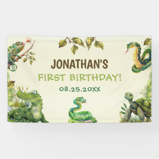 Tropical Jungle Reptile Kids Birthday Party Banner