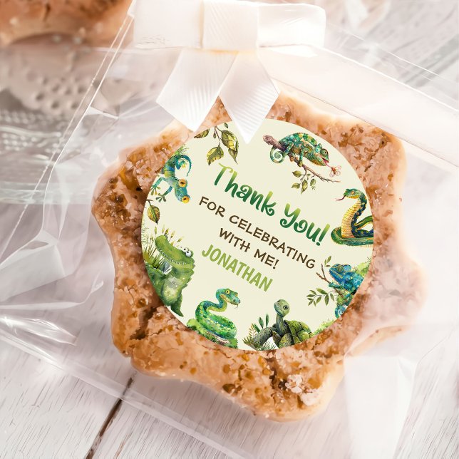 Tropical Jungle Reptile Kids Birthday Party Classic Round Sticker (Creator Uploaded)