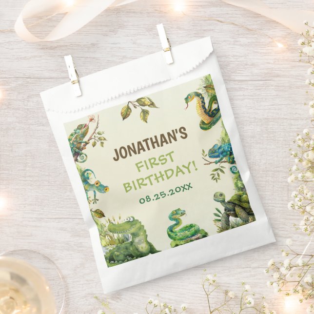 Tropical Jungle Reptile Kids Birthday Party Favor Bag (Clipped)