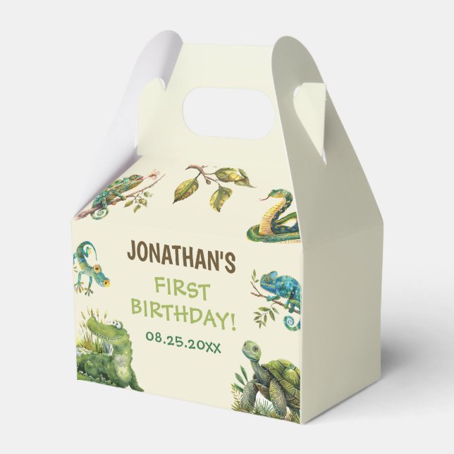 Tropical Jungle Reptile Kids Birthday Party Favor Boxes (Front Side)