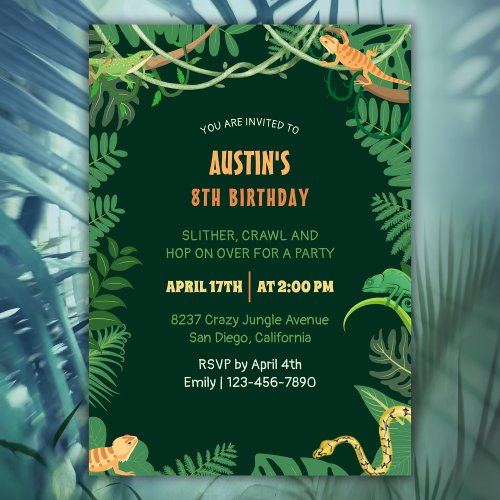 Tropical Jungle Reptile Kids Birthday Party Invitation