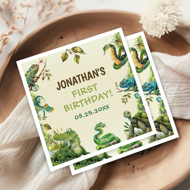 Tropical Jungle Reptile Kids Birthday Party Napkins (Creator Uploaded)