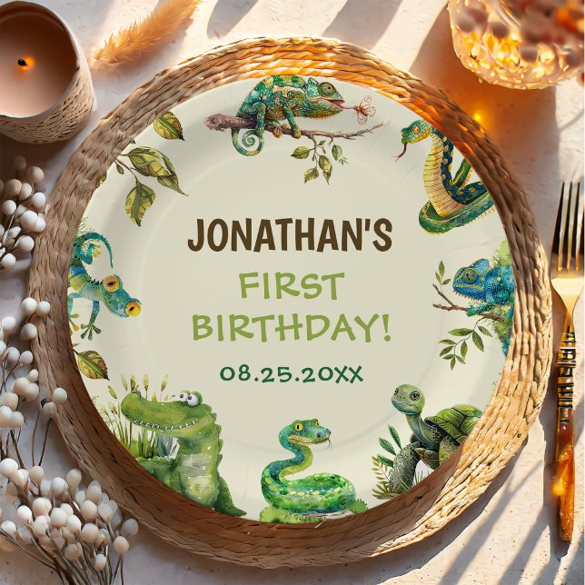 Tropical Jungle Reptile Kids Birthday Party Paper Plates (Creator Uploaded)