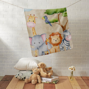 Tropical Jungle Safari Animals Baby Boy Blanket