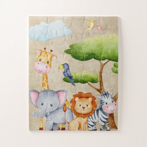 Tropical Jungle Safari Animals Baby Boy Jigsaw Puzzle