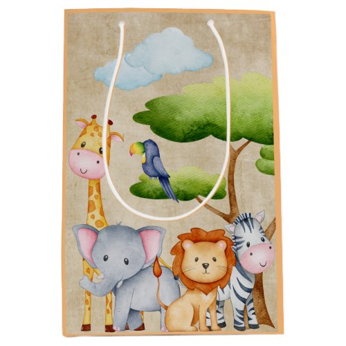 Tropical Jungle Safari Animals Baby Boy Medium Gift Bag