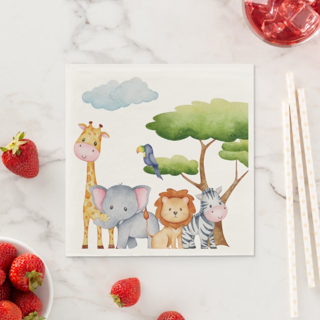 Tropical Jungle Safari Animals Baby Boy Napkins (Insitu)