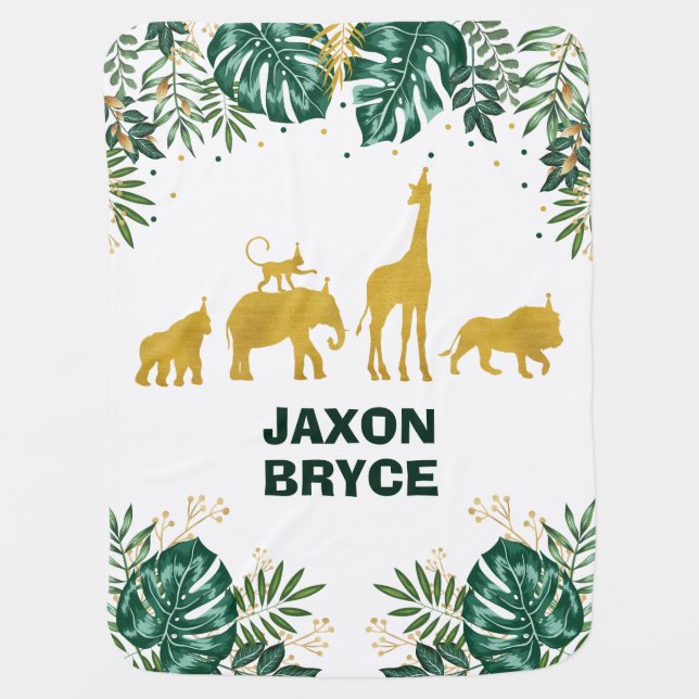 Tropical Jungle Safari Animals Baby Boy Nursery Baby Blanket (Front)