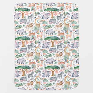 Tropical Jungle Safari Animals Baby Shower Blanket