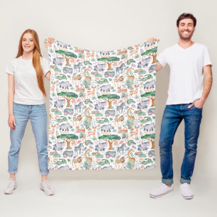 Tropical Jungle Safari Animals Baby Shower Fleece Blanket