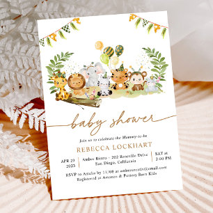 Tropical Jungle Safari Animals Baby Shower Invitation