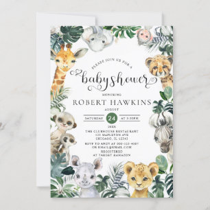 Tropical Jungle Safari Animals Baby Shower Invitation