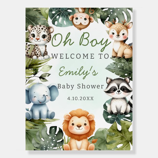 Tropical jungle safari animals baby shower welcom foam board (Front)