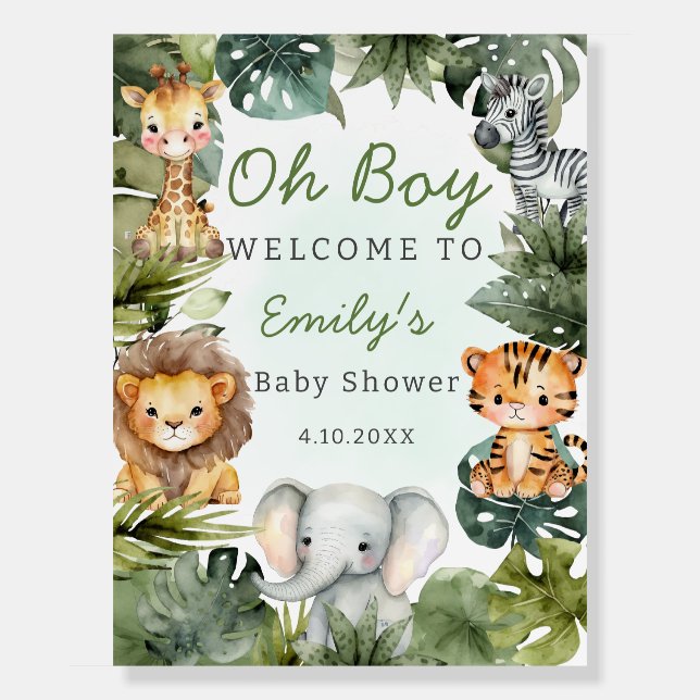  Tropical jungle safari animals baby shower welcom Foam Board (Front)