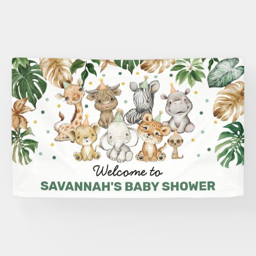 Tropical Jungle Safari Animals Baby Shower Welcome Banner