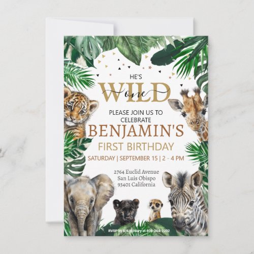 Tropical Jungle Safari Animals Birthday Invitation