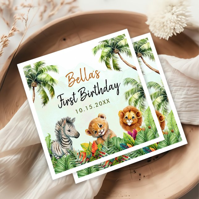 Tropical Jungle Safari Animals Birthday Napkins (Creator Uploaded)