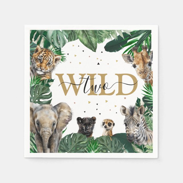 Tropical Jungle Safari Animals Birthday Napkins (Front)