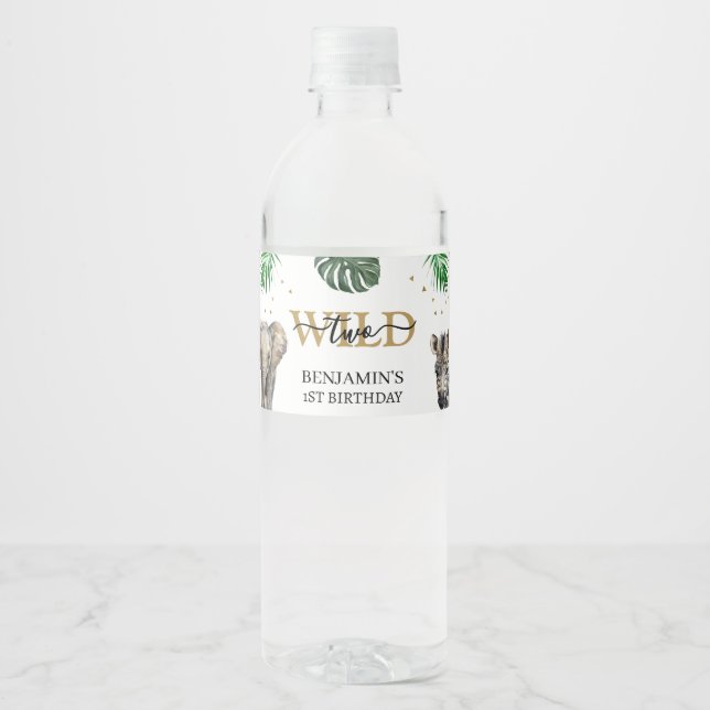 Tropical Jungle Safari Animals Birthday Water Bottle Label (Front)