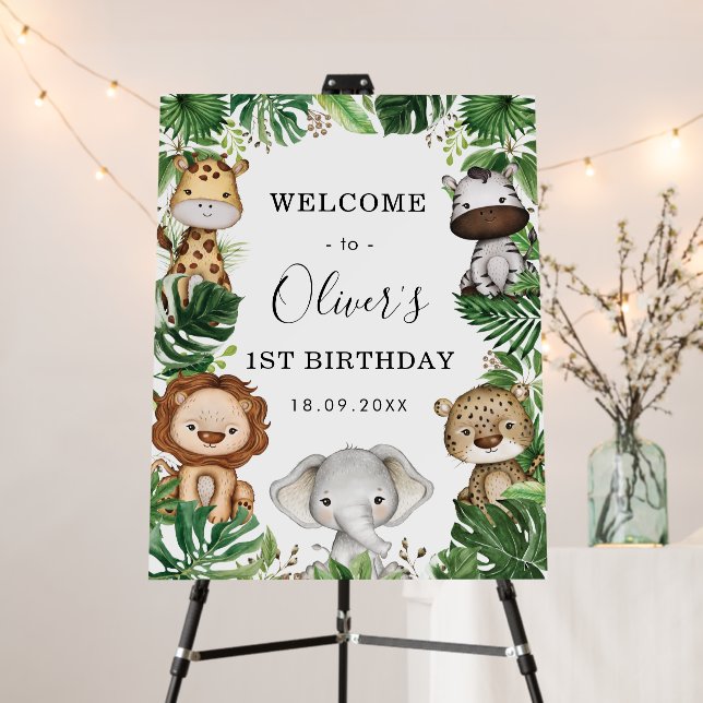 Tropical Jungle Safari Animals Birthday Welcome Foam Board (In Situ (Stand))