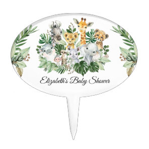Tropical Jungle Safari Animals Boy Baby Shower Cake Topper