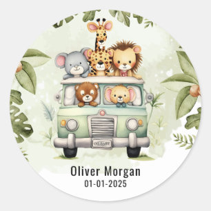 Tropical Jungle Safari Animals Boy Baby Shower Classic Round Sticker