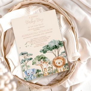 Tropical Jungle Safari Animals Boy Baby Shower Foil Invitation