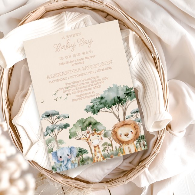 Tropical Jungle Safari Animals Boy Baby Shower Foil Invitation (Creator Uploaded)