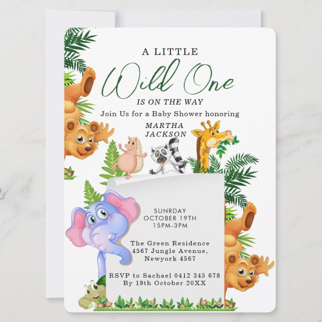 Tropical Jungle Safari Animals Boy Baby Shower  In Invitation (Front)