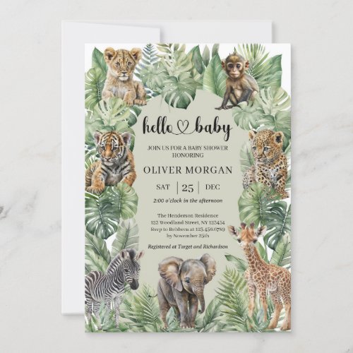 Tropical Jungle Safari Animals Boy Baby Shower Invitation