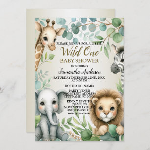 Tropical Jungle Safari Animals Boy Baby Shower Invitation